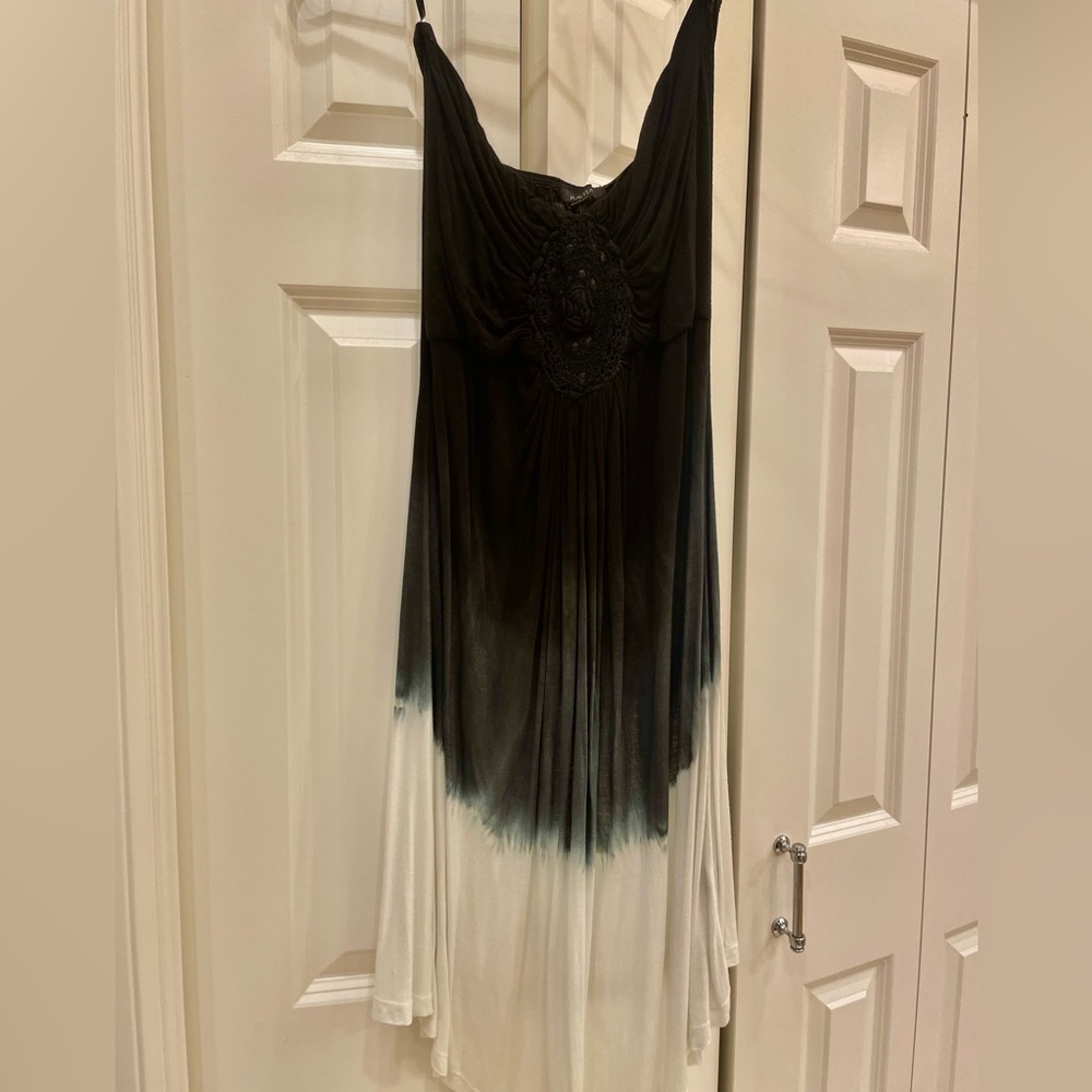 Swimsuit Cover Up,Tie-Dye Black Strapless Dress with Crocheted Rose Centerpiece